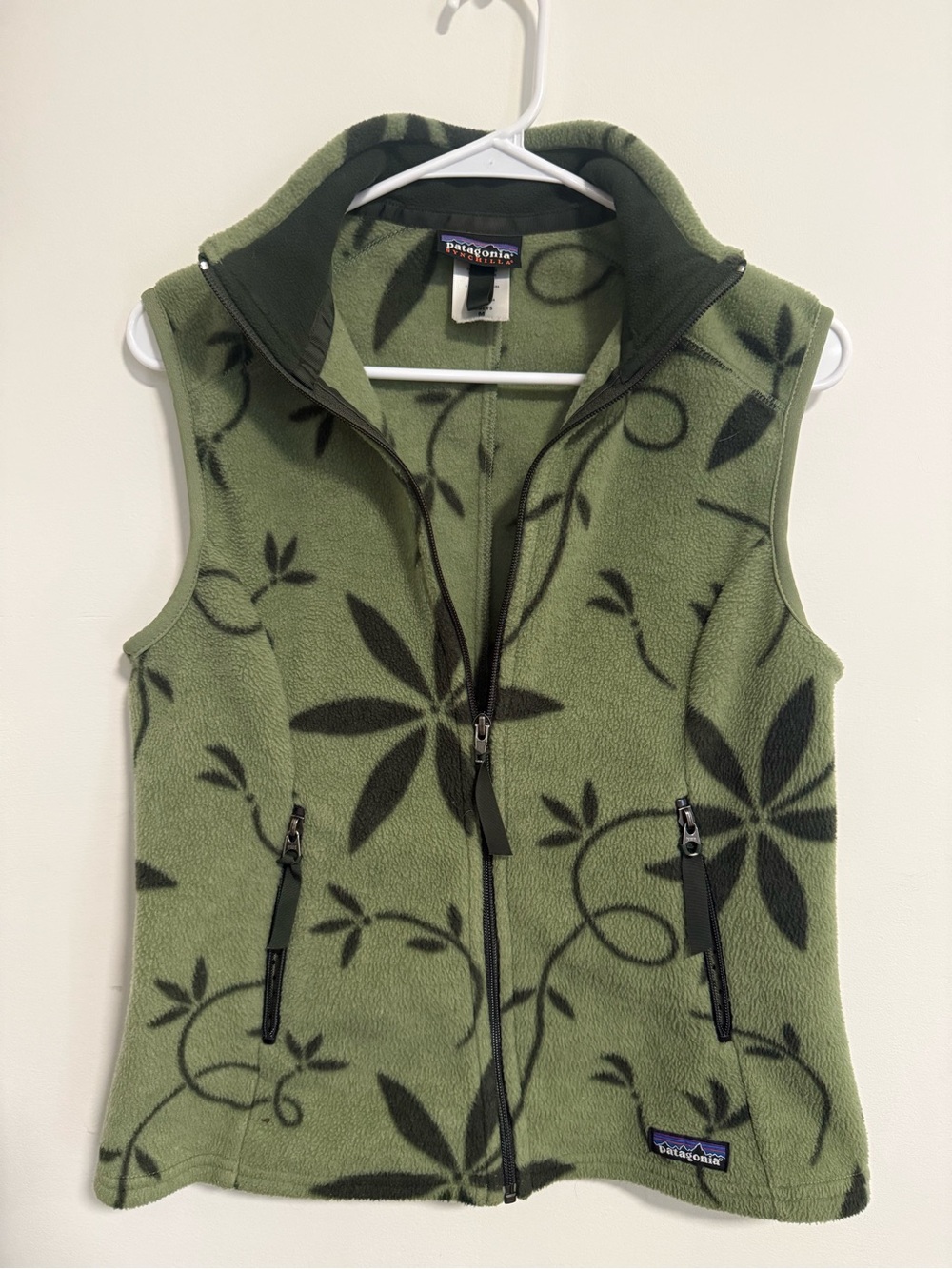 Patagonia Olive Green Floral Fleece Vest